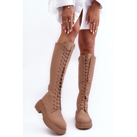 PS1 Geschnürte, warme Overknee-Stiefel, dunkelbeige, Bergdis 2