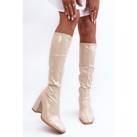 PS1 Lack-Overknee-Stiefel mit hohem Absatz, Beige Mlokva 2
