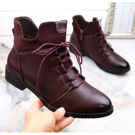 M. DASZYŃSKI Damenstiefel mit flachem Absatz, isoliert, burgunderrot M.Daszyński MR2251-6 1