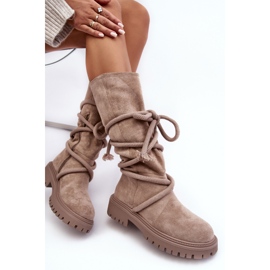 PS1 Wildleder-Damenstiefel mit Schnürsenkeln Beige Tanive 2