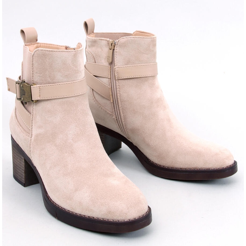 Yonda Beige Stiefeletten mit stabilem Absatz 1