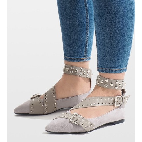 Graue Slipper mit B12-8 Nieten rosa 1