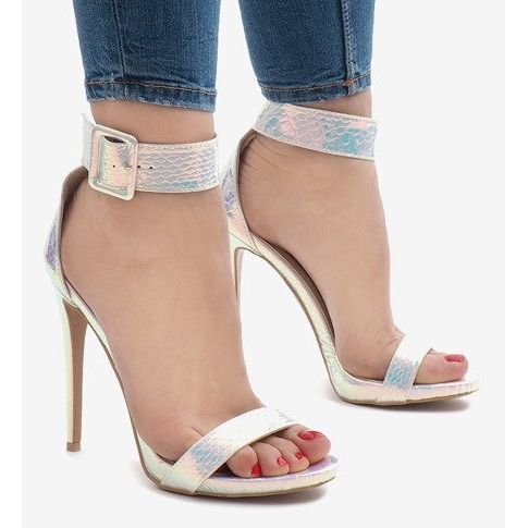 Schillernde silberne Sandalen High Heels L1543 2