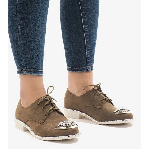 Grüne Slip-Ons mit Pailletten L155 beige 1