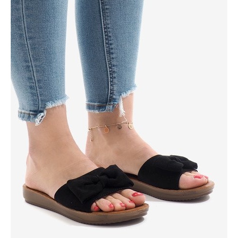 Schwarze Hausschuhe mit Schleife 6376-1 1