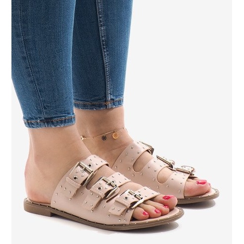 Rosa Hausschuhe mit Nieten und Schnalle F-3659 1