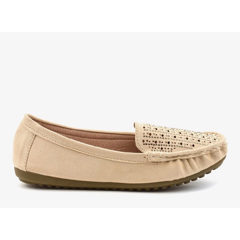 Beige durchbrochene Loafer mit Pailletten YSD823Y 1