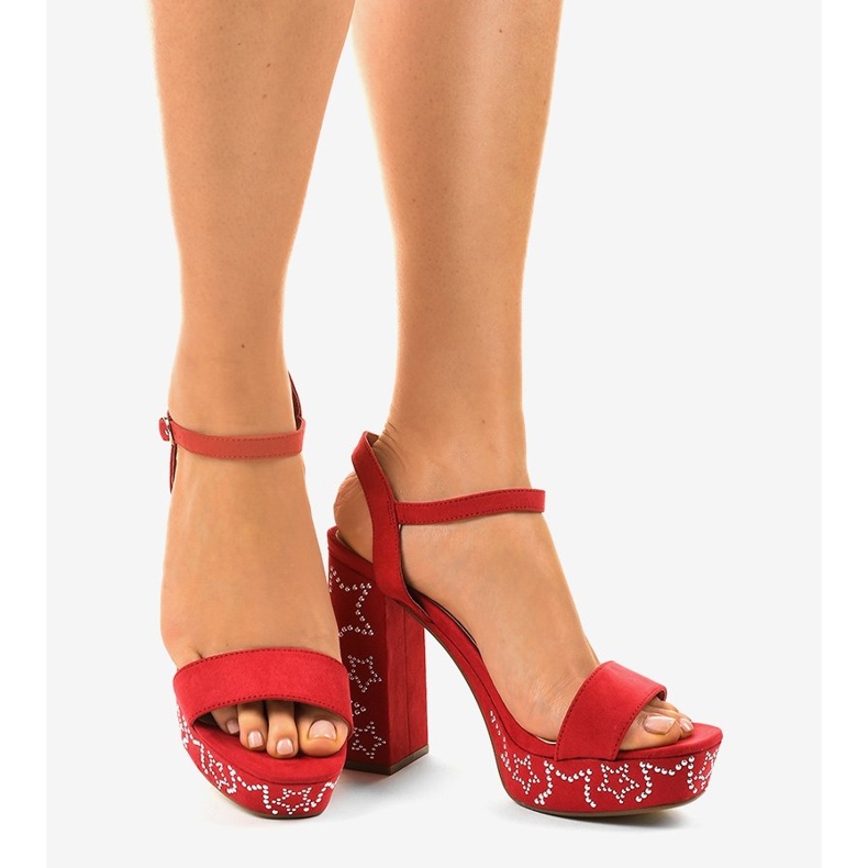 Rote Sandalen auf einem Pfosten aus Wildleder 99435-4 1