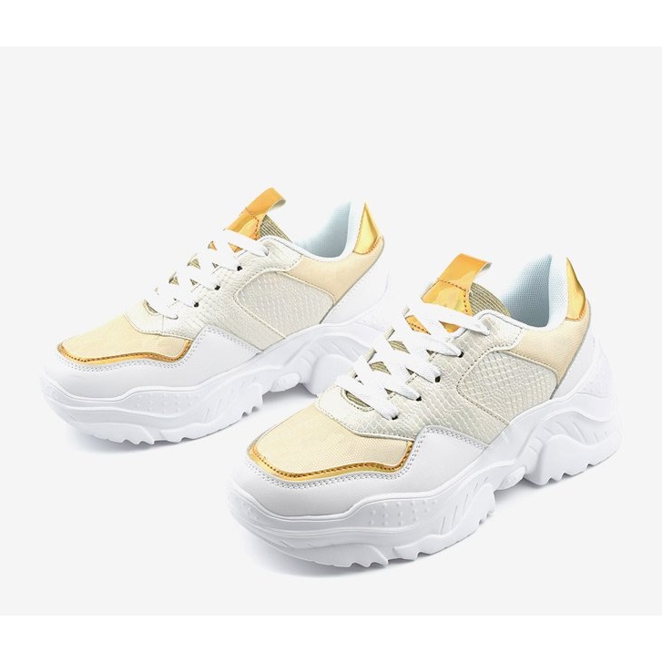 Weiße Sport-Sneaker mit goldenen Einsätzen AB679 1