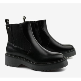 Schwarze flache Stiefel aus Cavern-Ökoleder 1