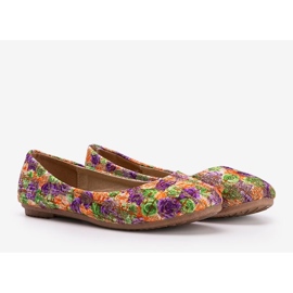 Glänzende beige Ballerinas mit Blumen Luz lila 2