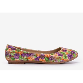 Glänzende beige Ballerinas mit Blumen Luz lila 1