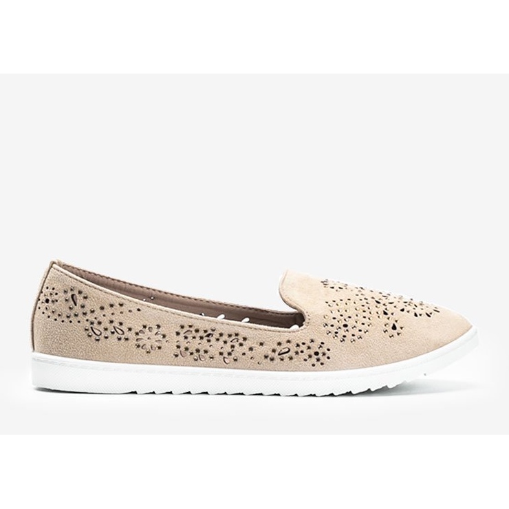 Beige durchbrochene Loafer mit Brianna Zirkonia 1