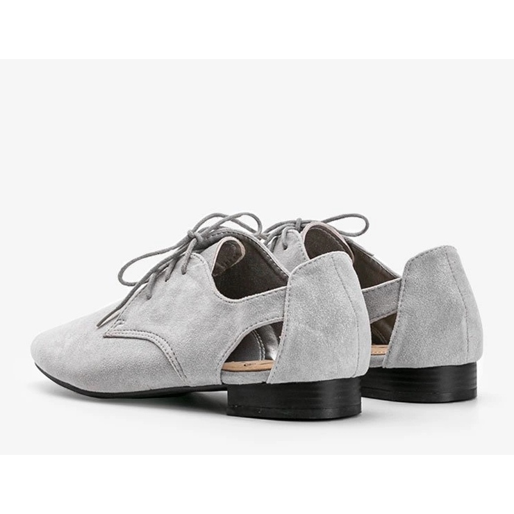 Graue, glänzende, niedrige Dorothy-Schuhe 1