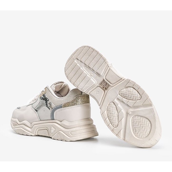 Beige Sneaker mit dicker Sohle mit Schlangenhautmuster Anika 1