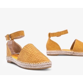 Senfgelbe Espadrilles mit Schlangenledermotiv 1