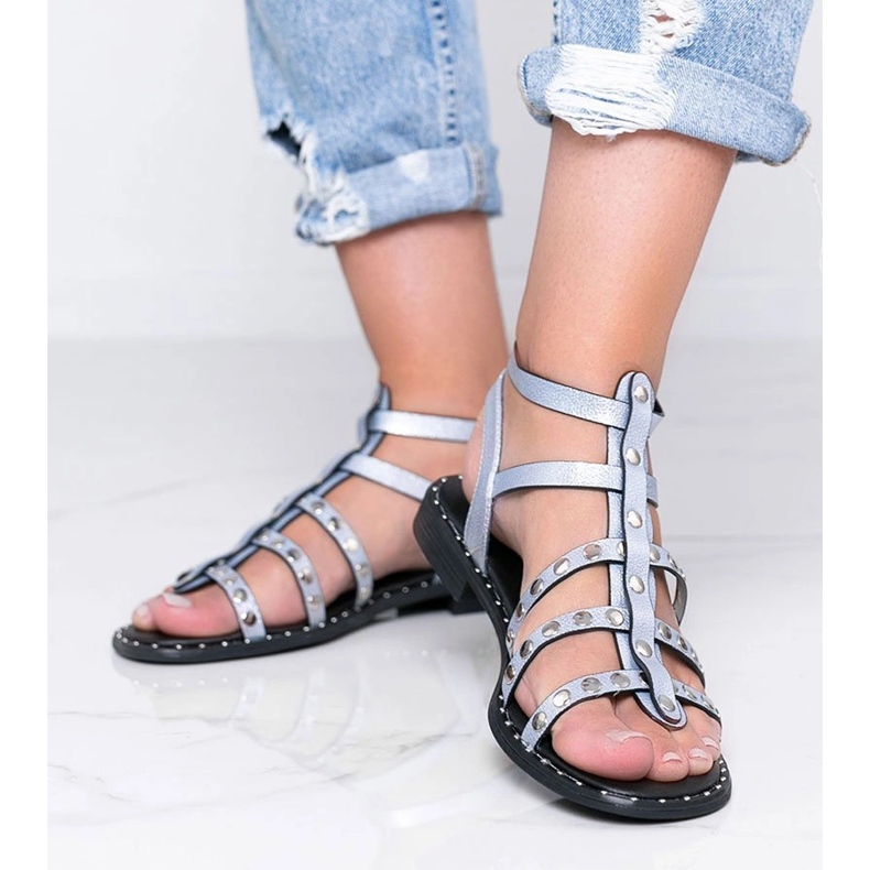 Xana blaue Gladiatorensandalen in Metallic-Optik 1