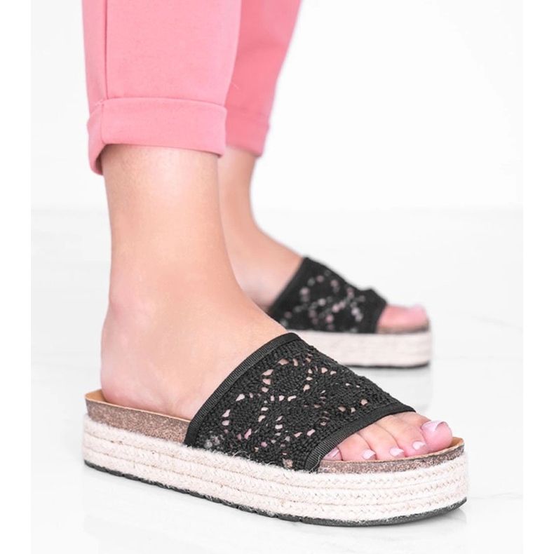 Schwarze Spitze Glam Shape Hausschuhe 1