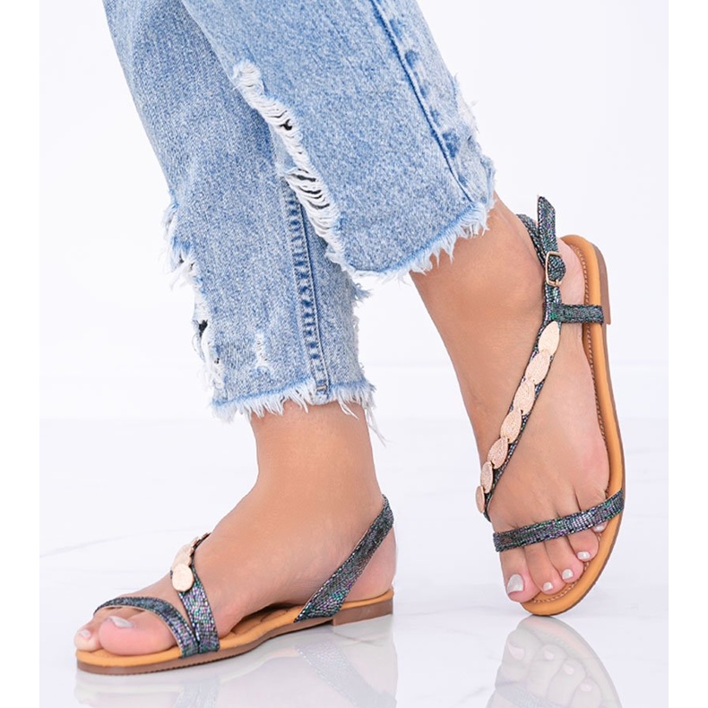 Holografische Sandalen für Damen von Black Moon schwarz 1