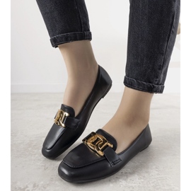 Schwarze Loafer mit goldenem Hashtag-Dekor 1