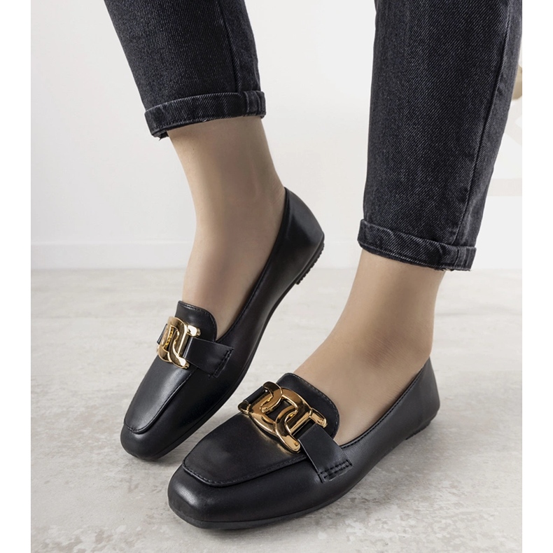 Schwarze Loafer mit goldenem Hashtag-Dekor 1
