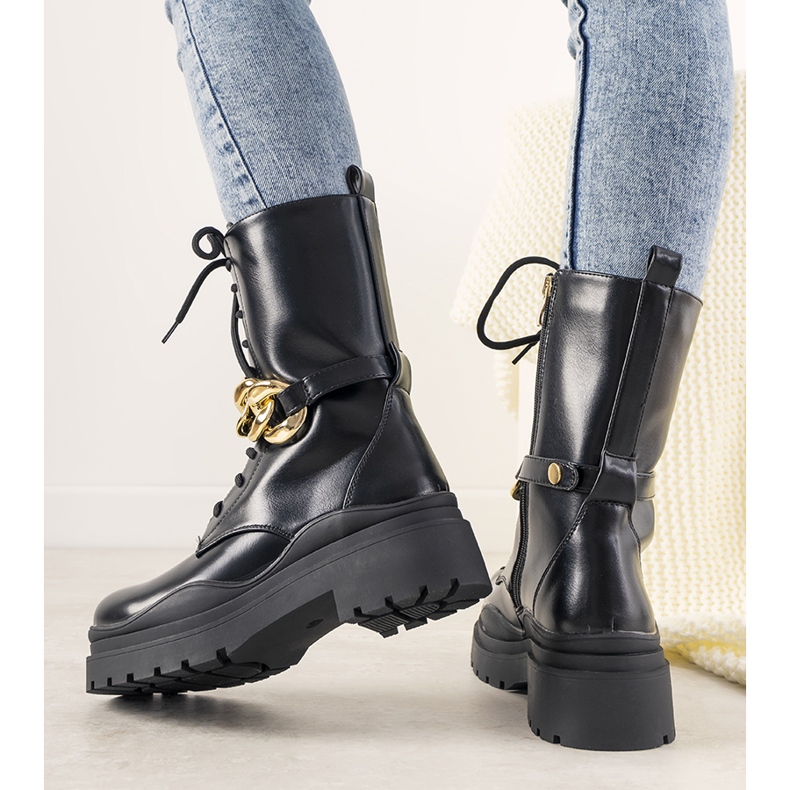 Schwarze Stiefeletten mit Kette von Rock It 2