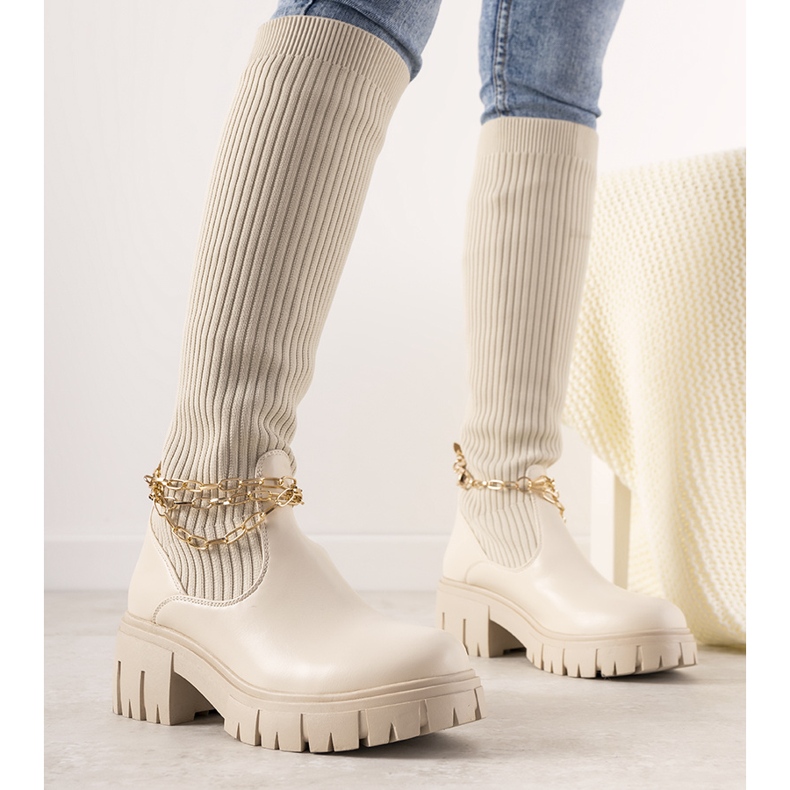 Beige Stiefel mit Sockenoberteil Cheers 2