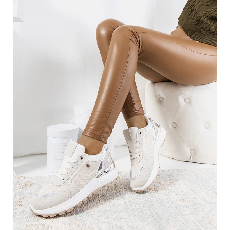 Beige glänzende Onio-Sneakers für Damen 1