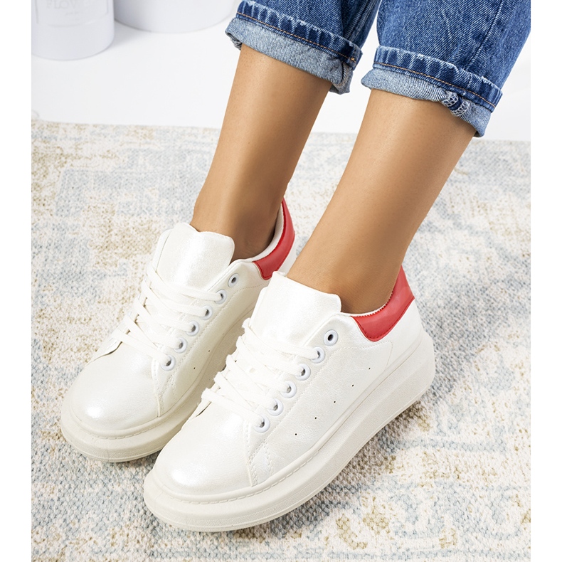 Weiße perlmuttfarbene Neera-Sneakers für Damen rot 1