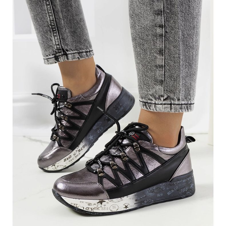 Graue Ballard-Sneakers in Metallic-Optik silber- 1