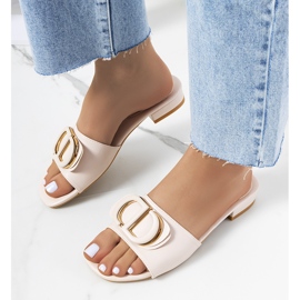 Beige Pantoffeln mit flachen Cammeray-Absätzen 1