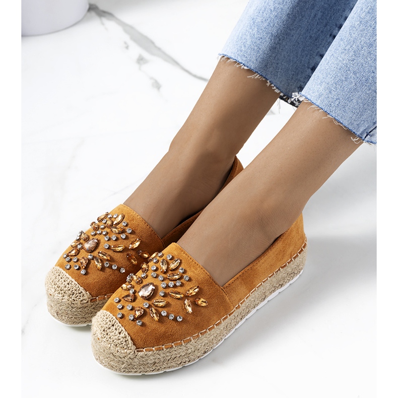 Braune Espadrilles mit Leer Zirkonia gelb 1