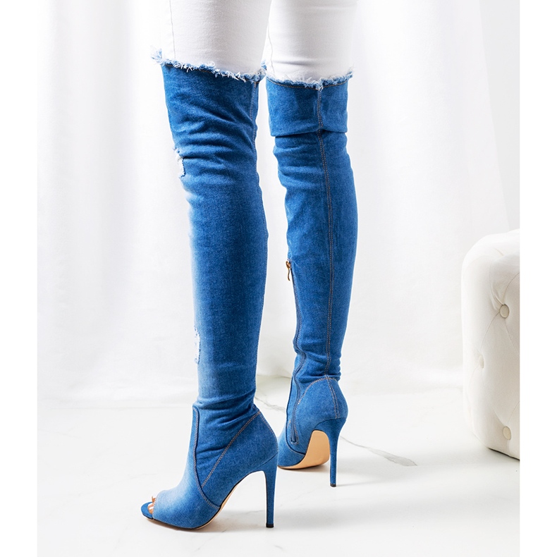Blaue Imke-Stiefel mit hohem Absatz 1