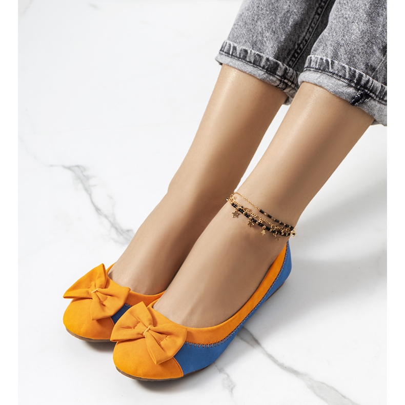 Blaue Ballerinas mit Eske-Schleife orange 1