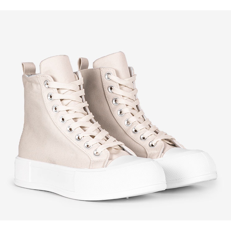 Beige Turnschuhe auf hohen Natasha-Sohlen 1