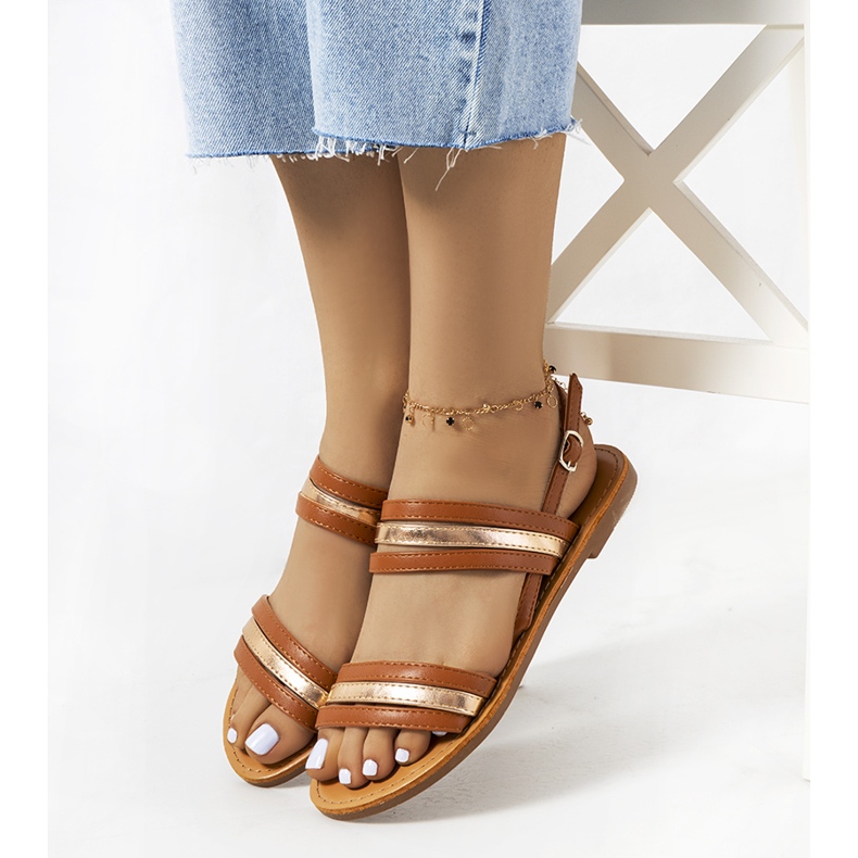 Braune Damensandalen von Hibbins golden 1