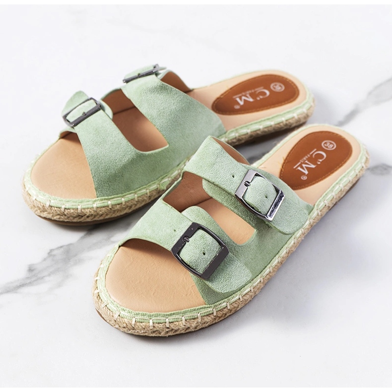 Grüne Finnan-Hausschuhe für Damen 1