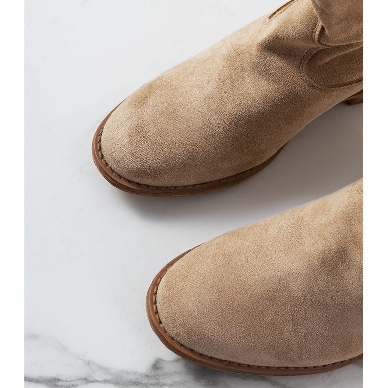Zoki Beige Stiefeletten mit bezogenem Keilabsatz 1