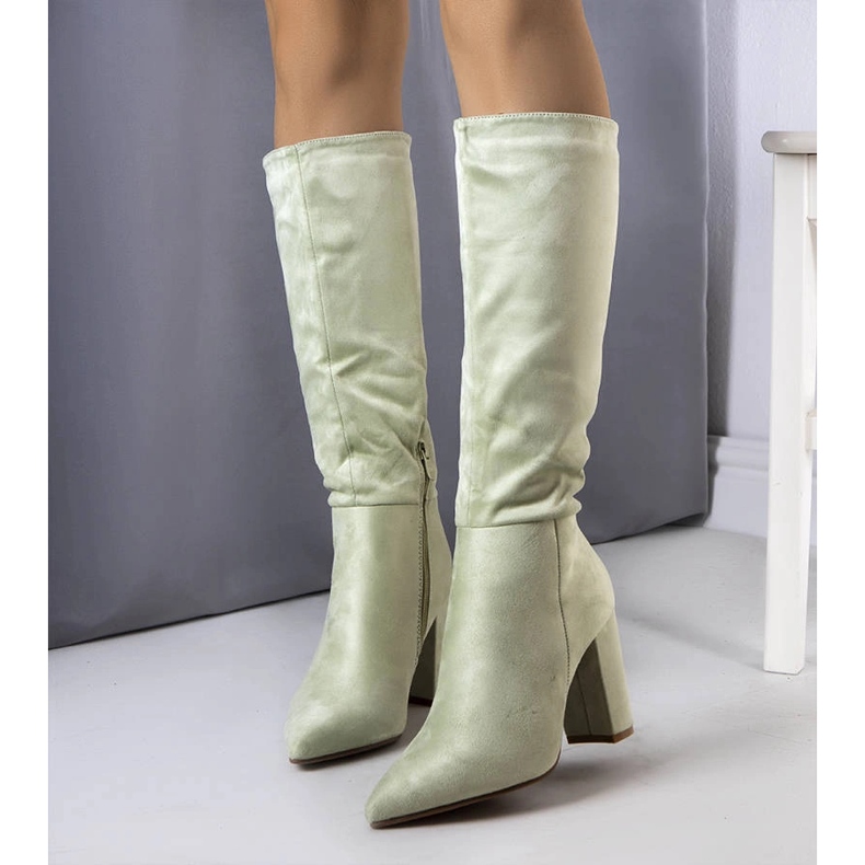 Grüne, isolierte Stiefel am Narcis-Posten 1