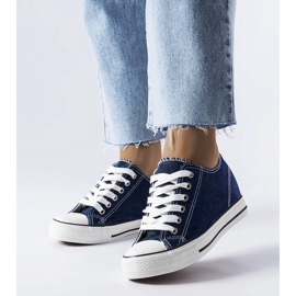 Marineblaue Brokat-Sneakers mit Keilabsatz von Crete 1