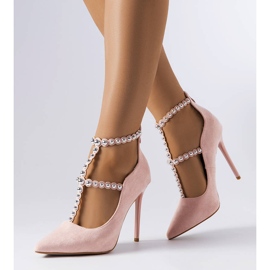 Rosafarbene High Heels, verziert mit einem Prunella-Gürtel 1