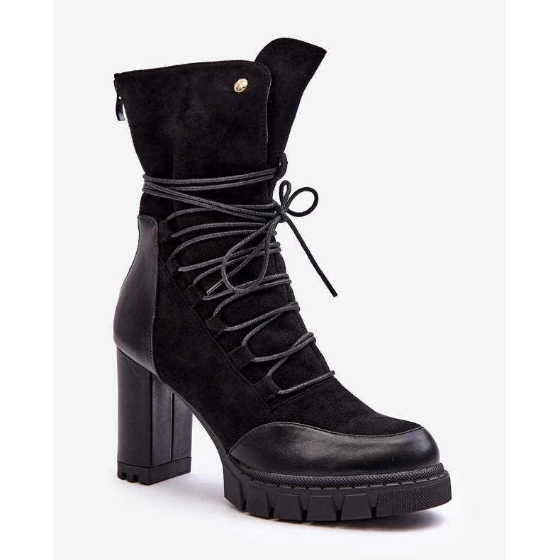 Damen-Stiefeletten mit hohem Absatz und Schnürung in Schwarz Artie 1