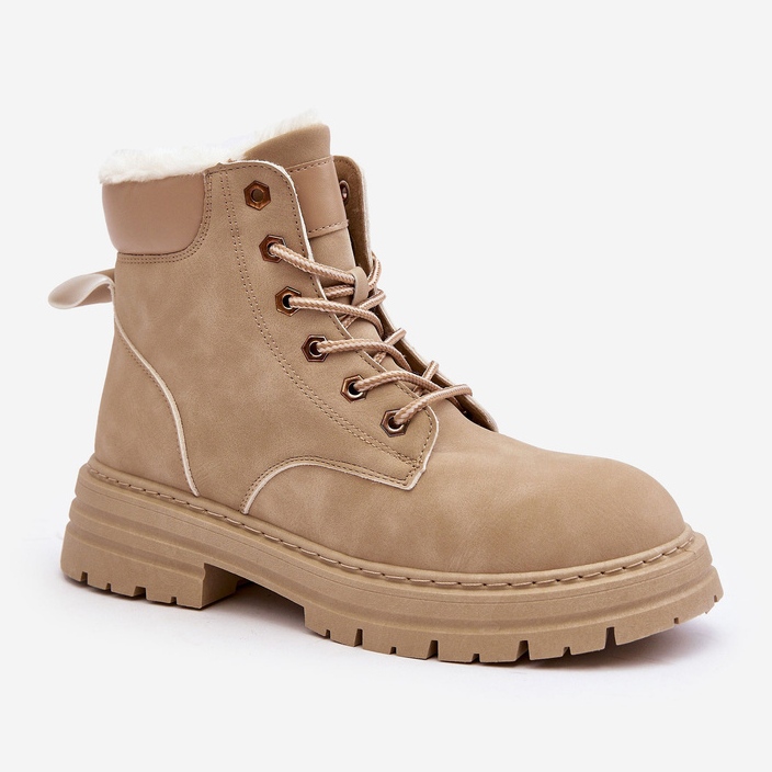 Damen Pelzgefütterte Trapper Beige Fenan 1