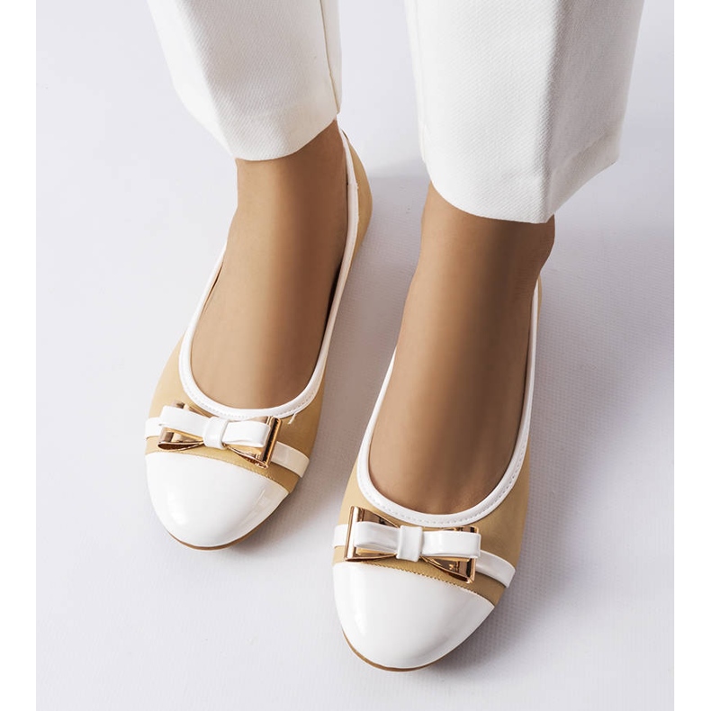 Weiß-beige Ballerinas mit Schleife von Dufour 1