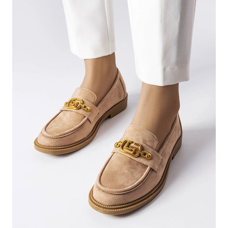 Beigefarbene, elegante Loafer mit Ouellet-Verzierung 1