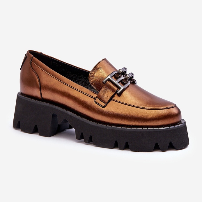 Laura Messi Damen-Ledermokassins mit goldener Lyndani-Verzierung 1