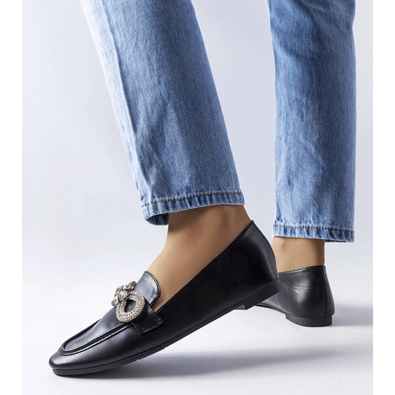 Schwarze Loafer mit Cubic Zirkonia von Quirion 1