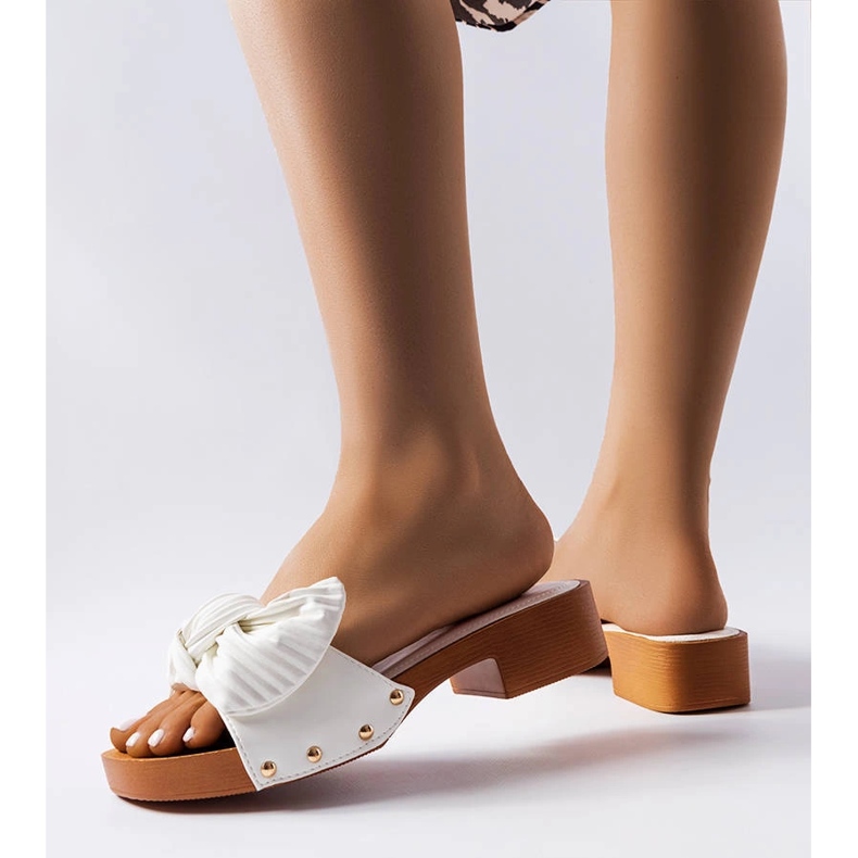 Weiße Rochefort-Slider mit niedrigem Absatz 1