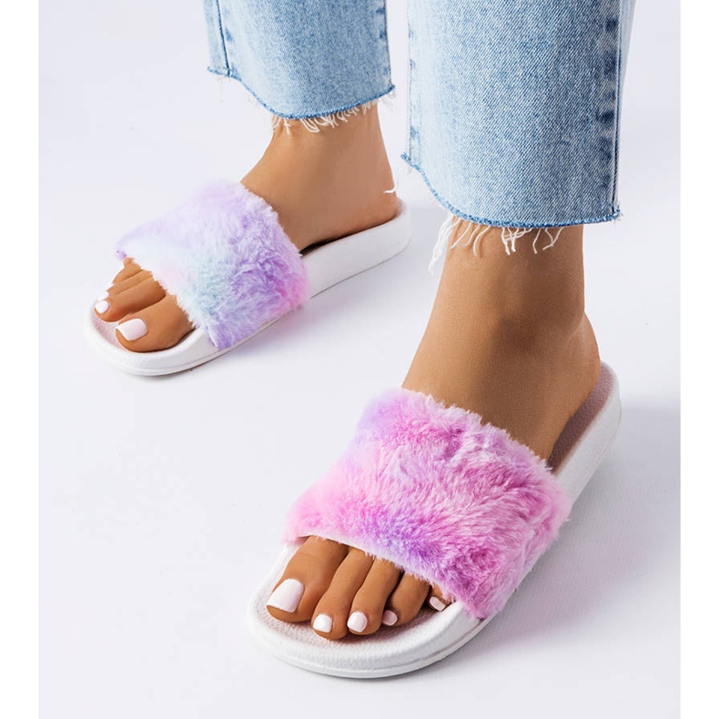 Bunte Pantoletten mit Fell von Raffaele mehrfarbig 1