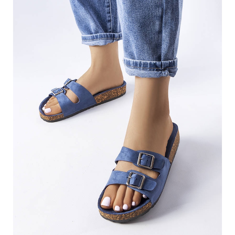 Marineblaue Pantoletten mit Cincinna-Korksohle 1